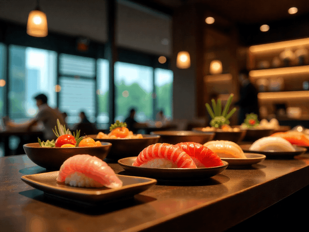 A sushi restaurant in Singapore filled with locals enjoying the delicacy.