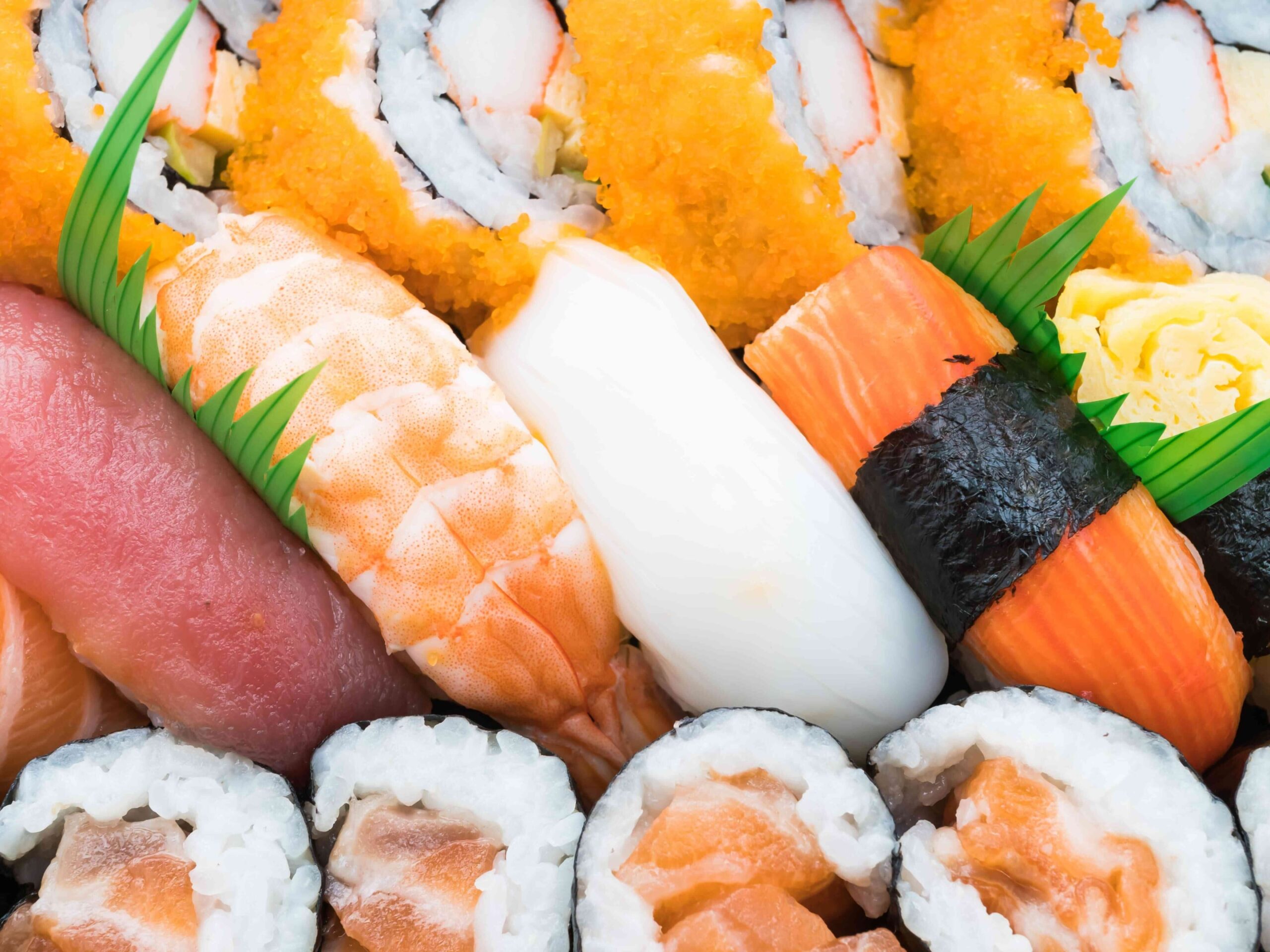 An elegant display of sushi, highlighting its artistry and attention to detail.