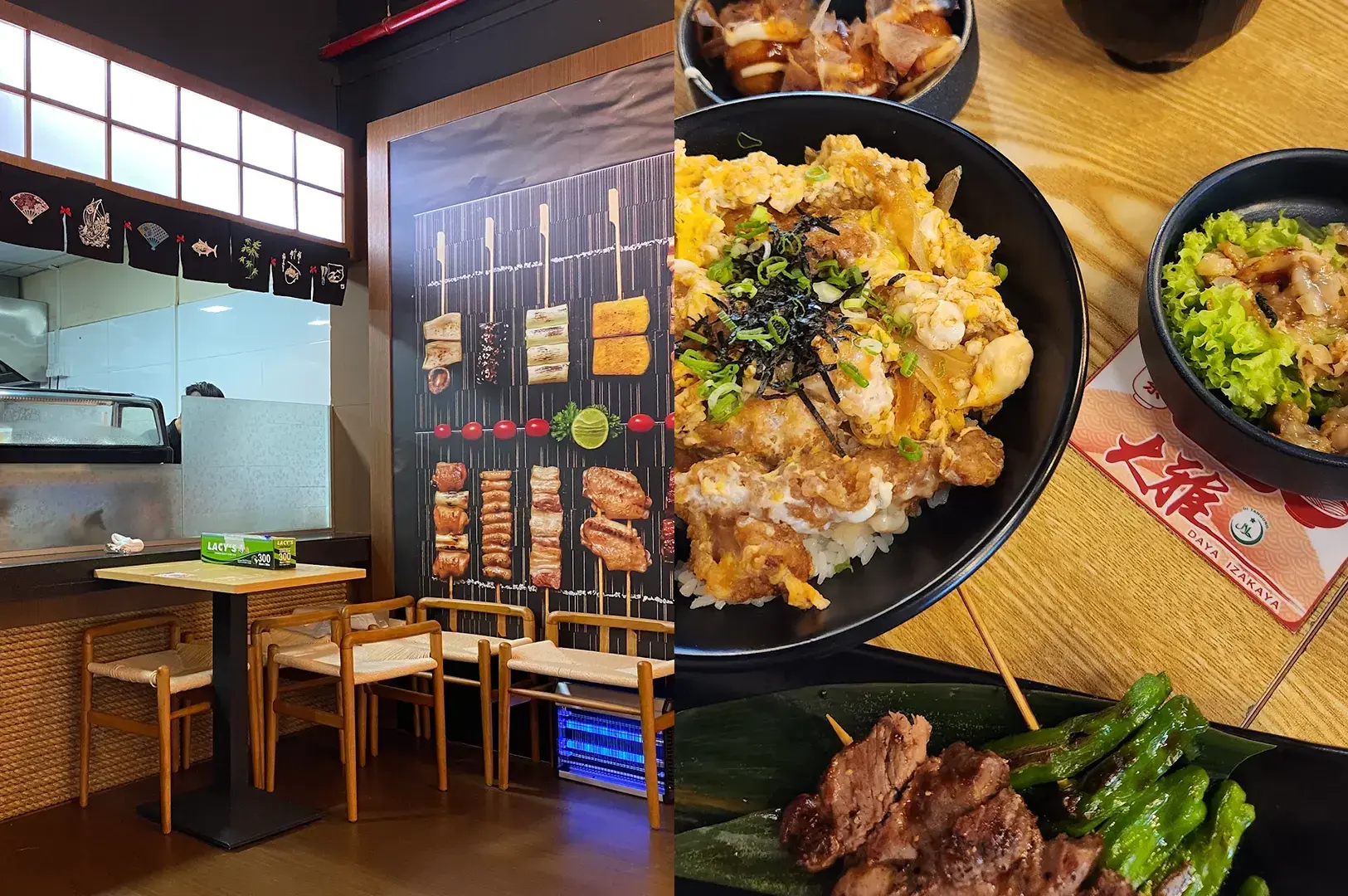 Daya Izakaya interior and various dishes and sides